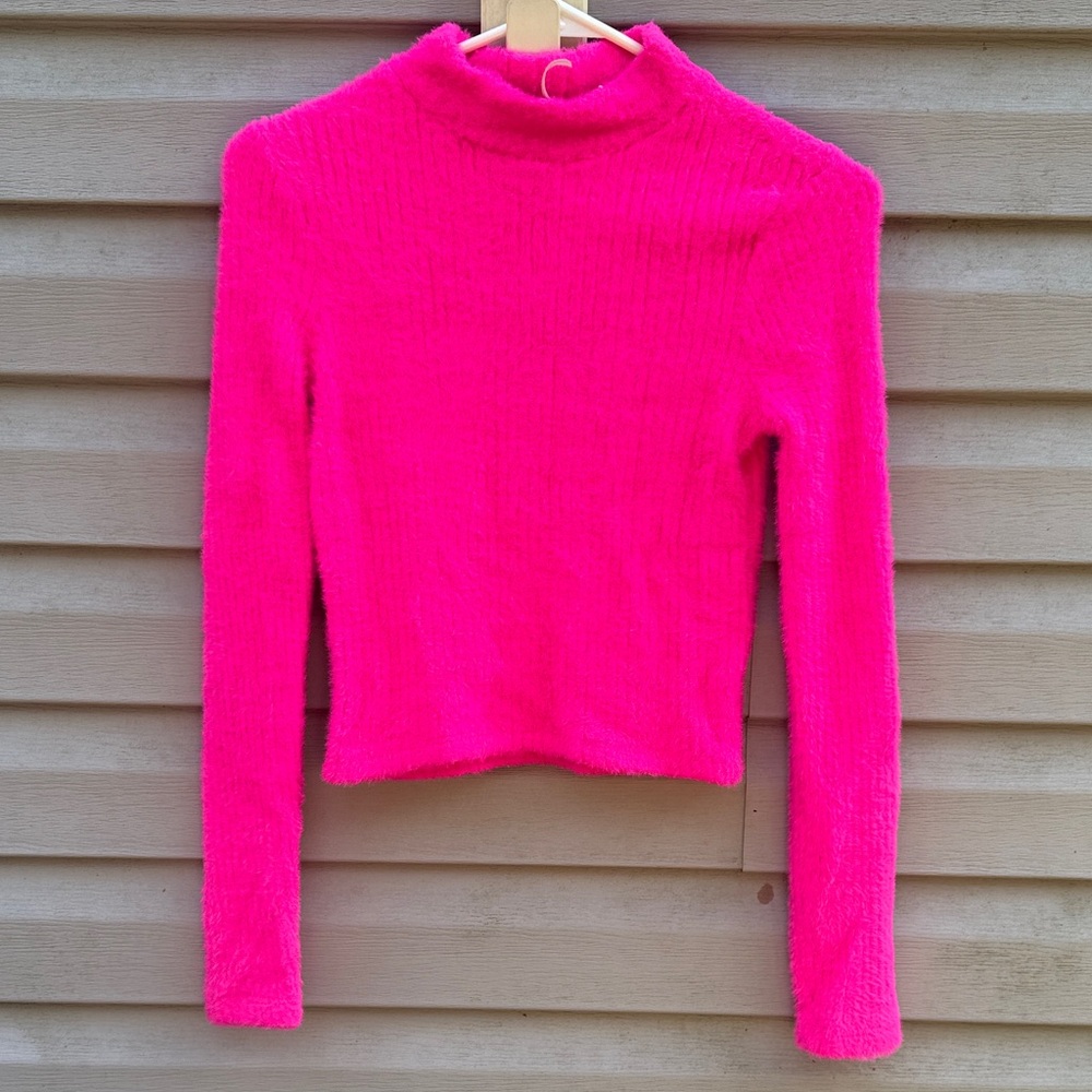 Anthropologie | Hot Pink Fuzzy Sweater size Extra Small